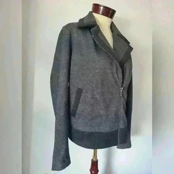 J  Crew Size 8 Dark Charcoal Grey Black Wool Blend Moto Jacket Coat Pockets - Picture 2 of 7
